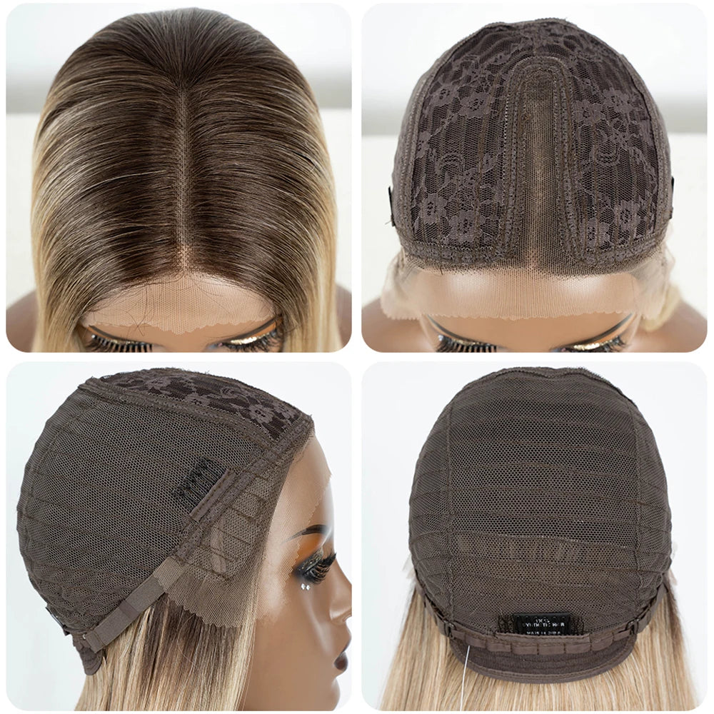 Synthetic Lace Front Wigs 22" Brown Blonde Black Color Hair Natural Bob Wig For Women Lace Wig Heat Resistant Cosplay Wigs