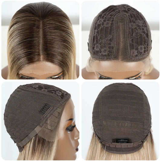 Synthetic Lace Front Wigs 22" Brown Blonde Black Color Hair Natural Bob Wig For Women Lace Wig Heat Resistant Cosplay Wigs