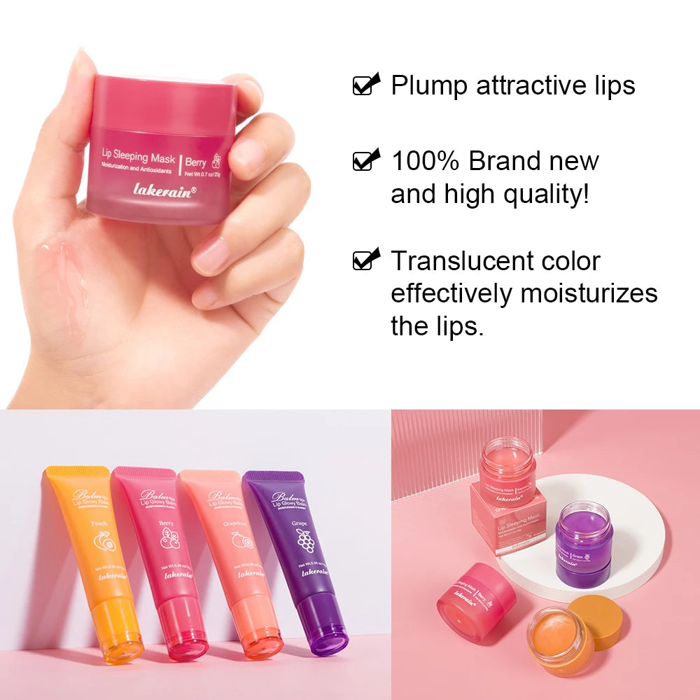 Lip Care Kit Moisturizing  Lip Glowly Balm Sleeping Lip Mask Deep Hydrate Night Sleep Mask Reduce Lip Lines Remove Dead Skin