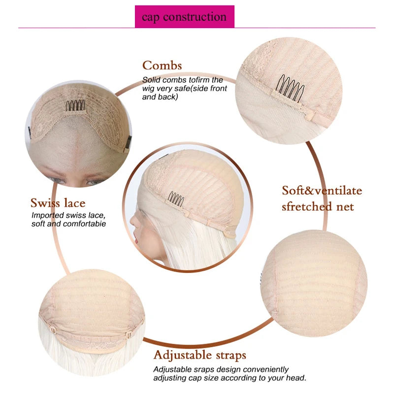 Charisma 60 Platinum Blonde Wig Synthetic Lace Front Wigs For Women Short Bob Style Wavy Hair Blond Frontal Wigs Cosplay