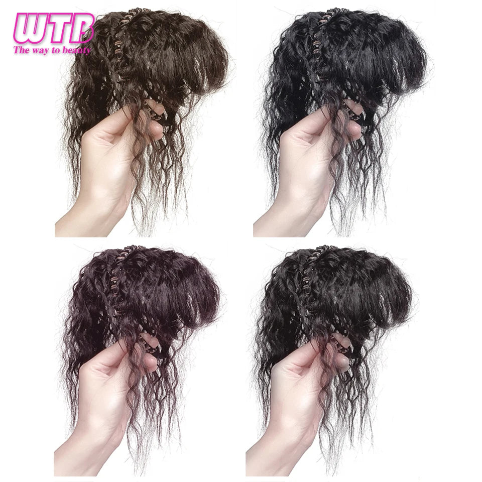 WTB Hairband wig bangs wig female one natural curly hair covered white hair on the top of the head thin bangs wig piece