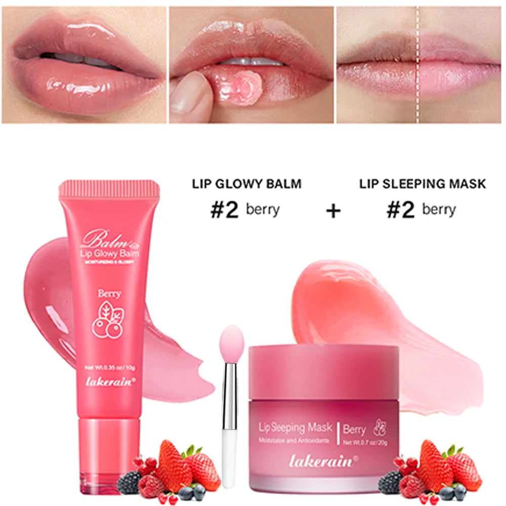 Lip Care Kit Moisturizing  Lip Glowly Balm Sleeping Lip Mask Deep Hydrate Night Sleep Mask Reduce Lip Lines Remove Dead Skin