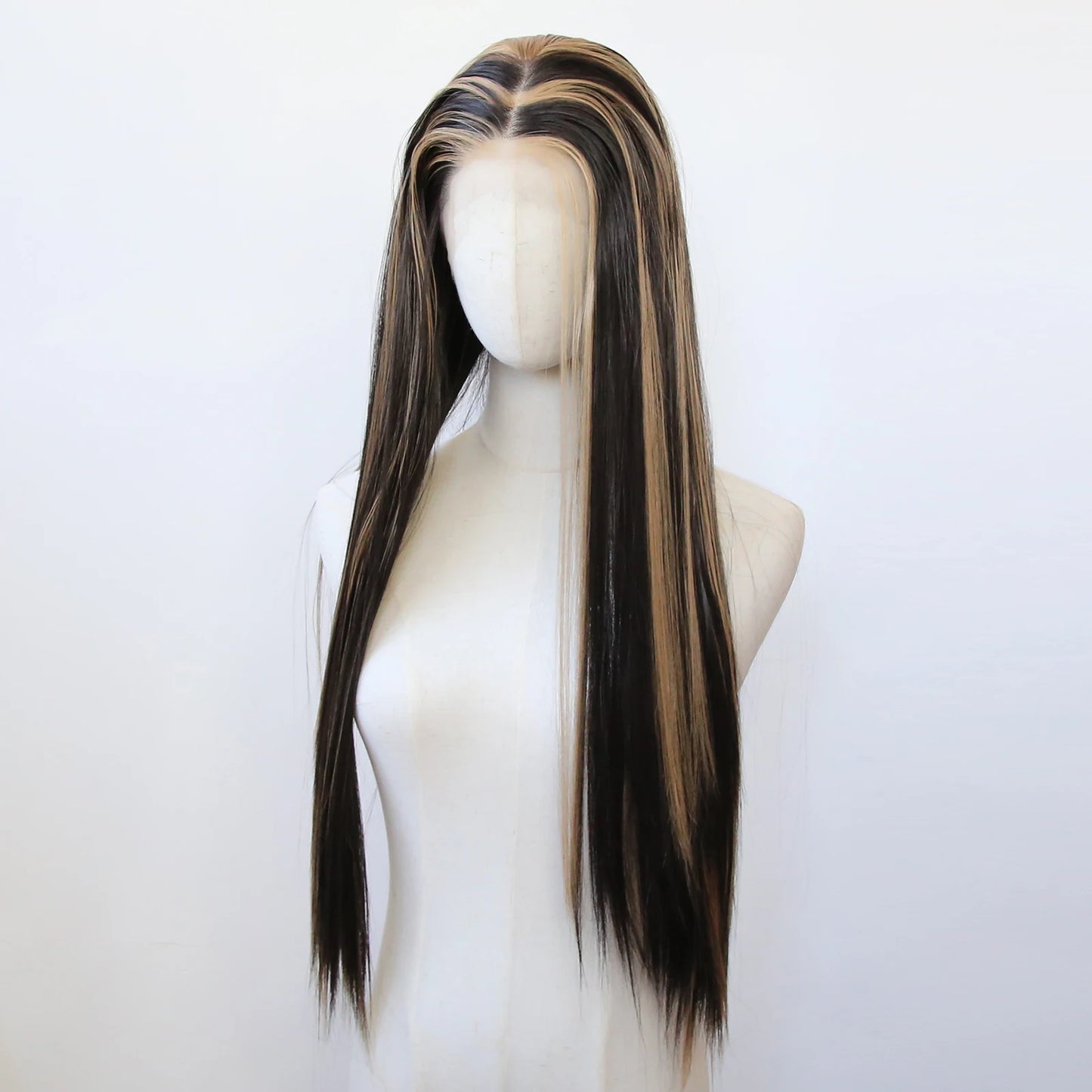 Balayage Wig Black Highlight #27 Middle Part Synthetic Lace Front Wigs for Black Women Pre Plucked Heat Resistant Fiber Hair
