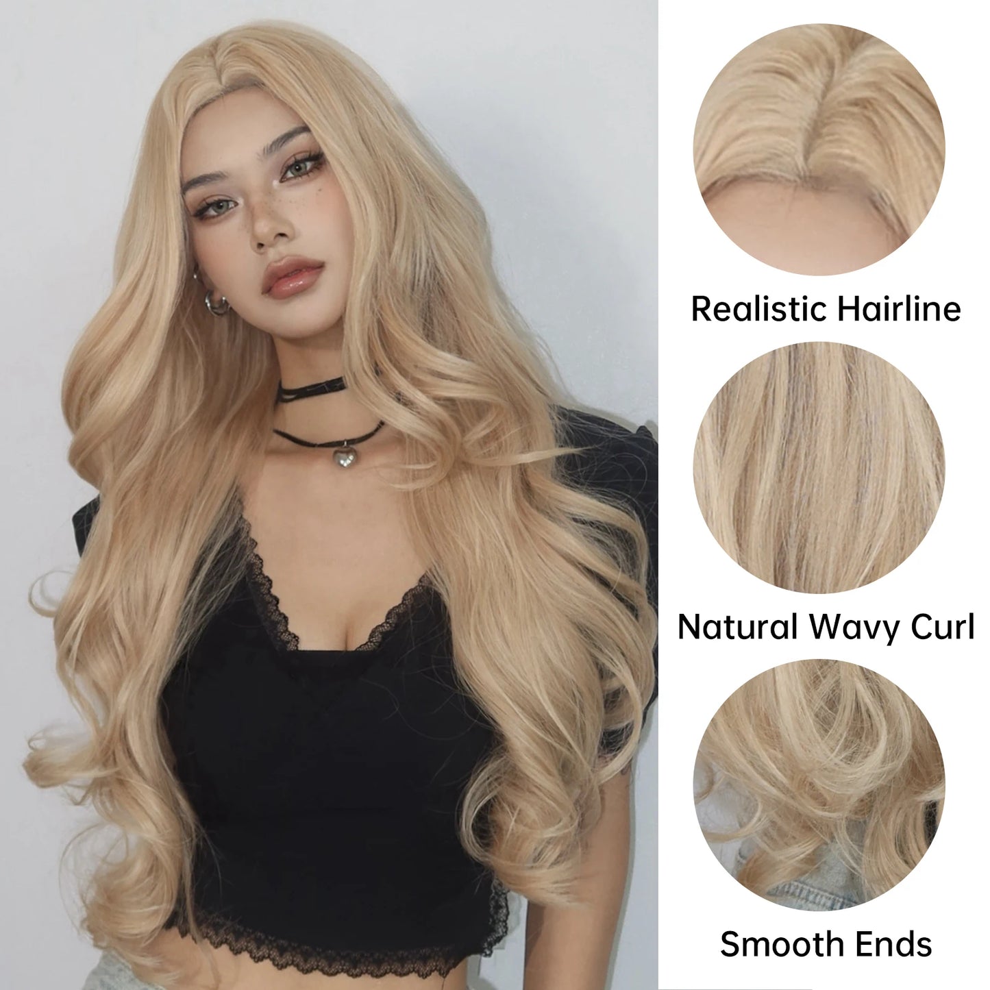 Long Body Wave Wigs Transparent Lace Frontal Synthetic Wig Middle Part Hair Light Golden Wig for White Women Dairly Party