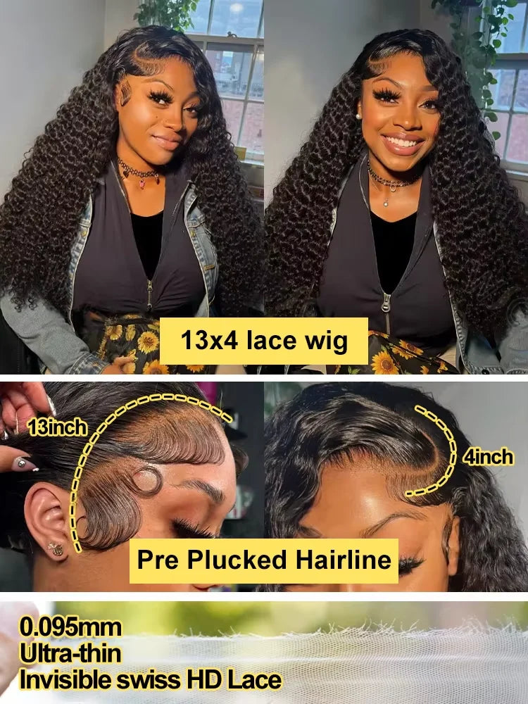 HD Transparent 13x6 Lace Frontal Wigs Brazilian Remy Human Hair Wig Curly Deep Wave Lace Front Preplucked Water Wave