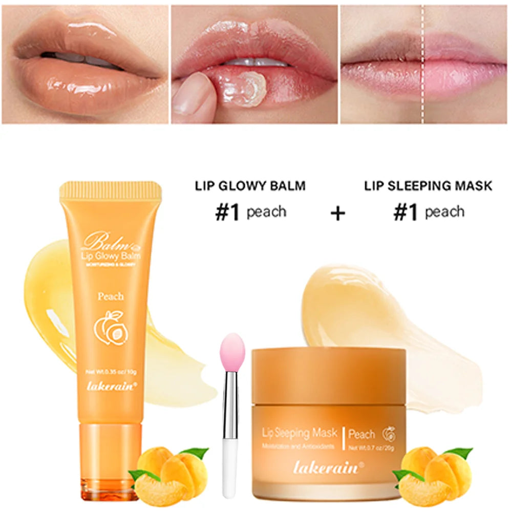 Lip Care Kit Moisturizing  Lip Glowly Balm Sleeping Lip Mask Deep Hydrate Night Sleep Mask Reduce Lip Lines Remove Dead Skin