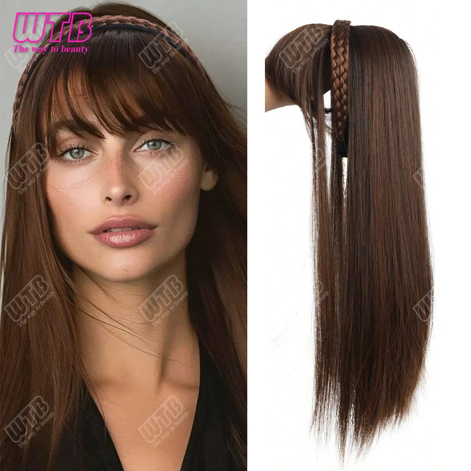 WTB Hairband wig bangs wig female one natural curly hair covered white hair on the top of the head thin bangs wig piece