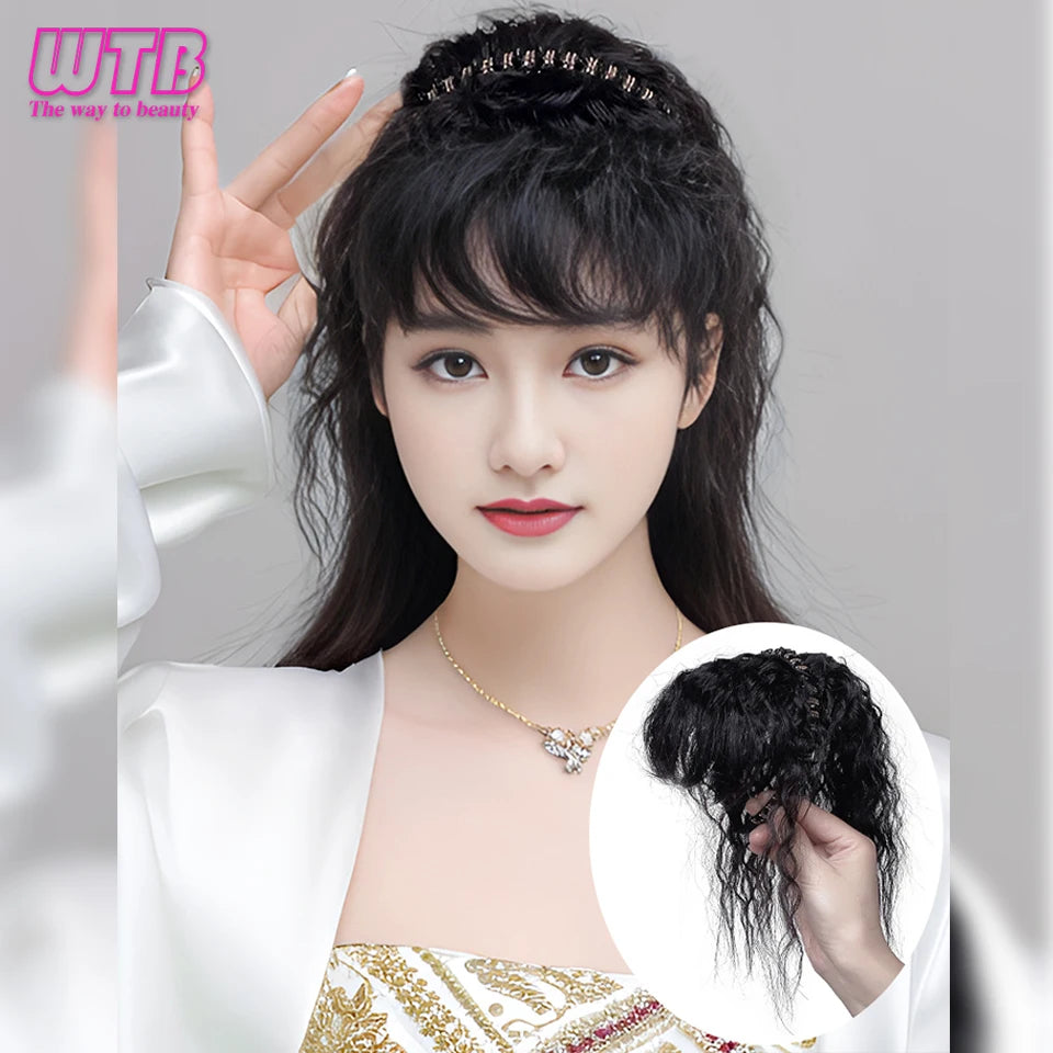 WTB Hairband wig bangs wig female one natural curly hair covered white hair on the top of the head thin bangs wig piece