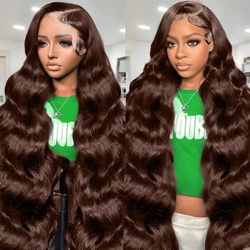 13×4 13x6 HD Lace Frontal Body Wave Wig Chocolate Brown #4 Colored Front Human Hair Preplucked Wigs For Women 200% Density