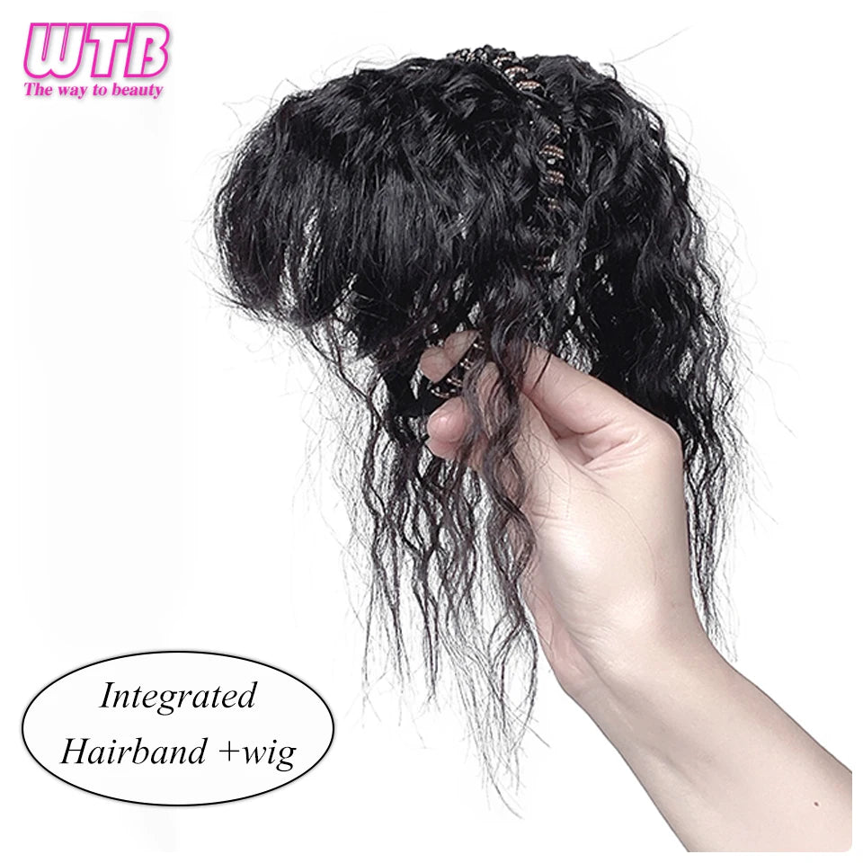 WTB Hairband wig bangs wig female one natural curly hair covered white hair on the top of the head thin bangs wig piece