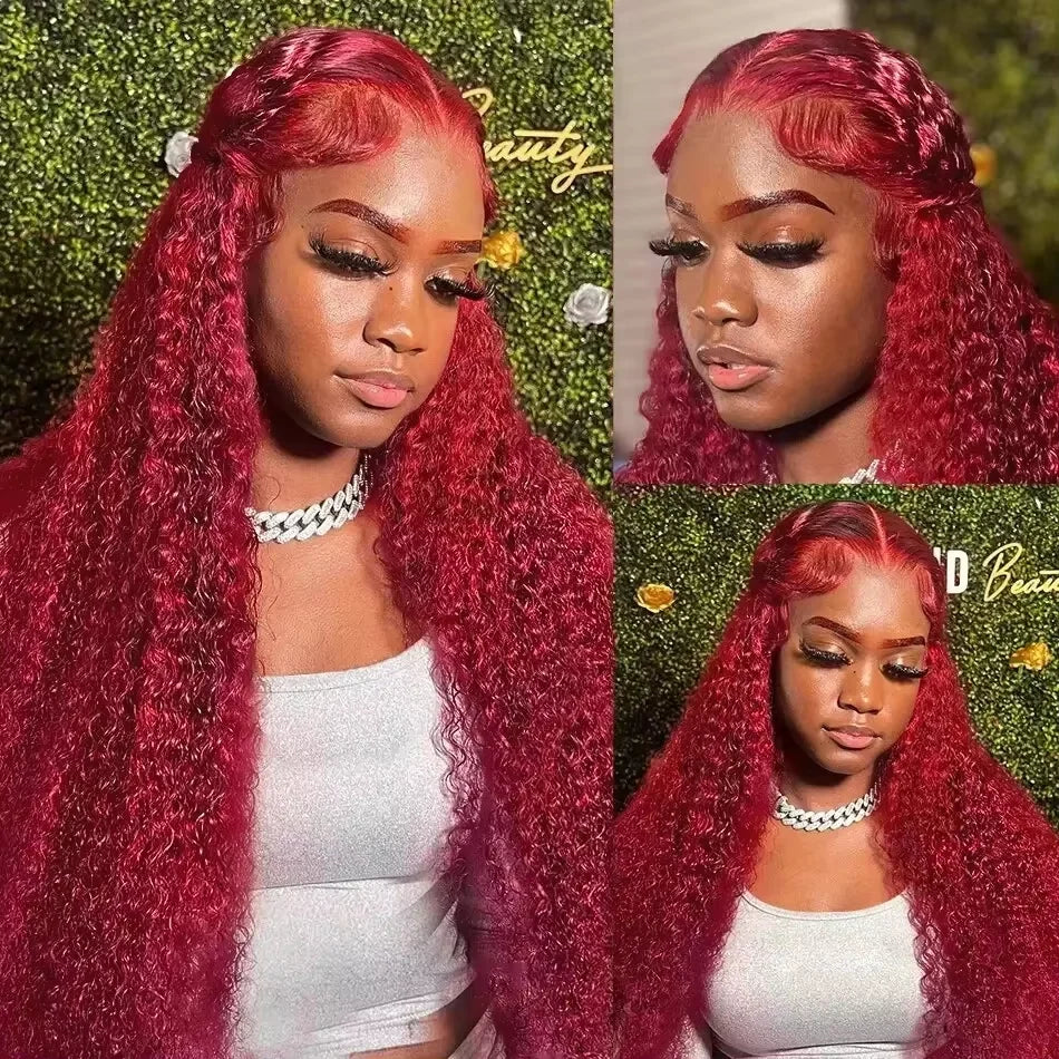 Brazilian 13x6 Hd Lace Frontal Wigs Deep Wave Burgundy Human Hair 99j Colored Red Wig For Women Brazilian Water Wave Curly Wigs