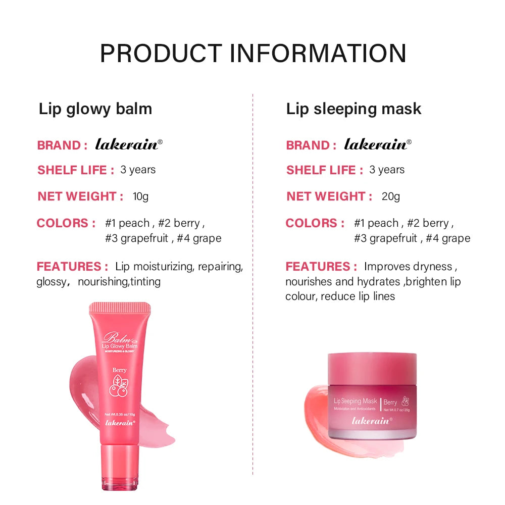 Lip Care Kit Moisturizing  Lip Glowly Balm Sleeping Lip Mask Deep Hydrate Night Sleep Mask Reduce Lip Lines Remove Dead Skin