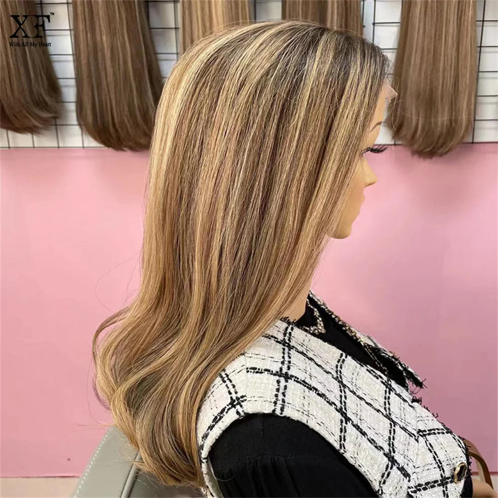 Highlights Light Blonde Wig Swiss lace Front Wig high quality Synthetic hair HD lace wigs Kosher Wigfor White Women Natural Look