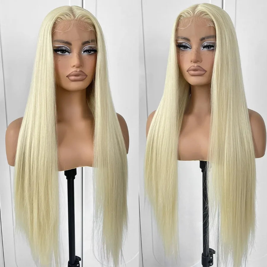 613 Wigs Long Straight Lace Front Wigs for Women with Glueless Design White Synthetic Hair PrePlucked HD Lace Front Wig 32 Inch