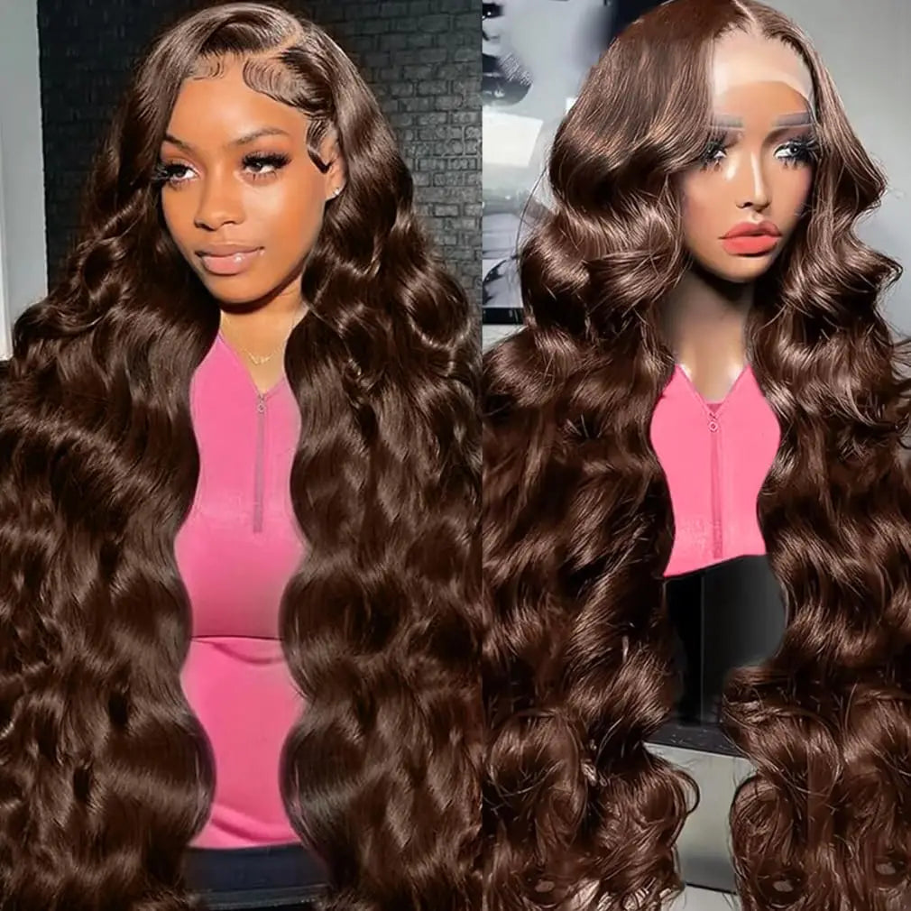 13x6 Chocolate Brown Body Wave Lace Front Wig Lace Frontal Wig 100% Human Hair Pre Plucked Colored 200 Density Wig