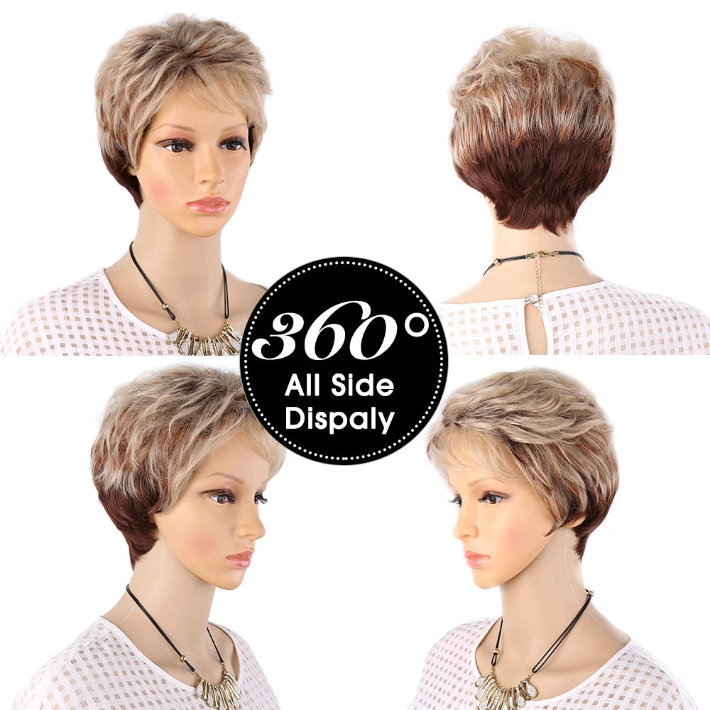 Amir Synthetic Fluffy Short Wigs bonde wig Short Curly Hair Wig Ombre Brown Colors for Daily Use