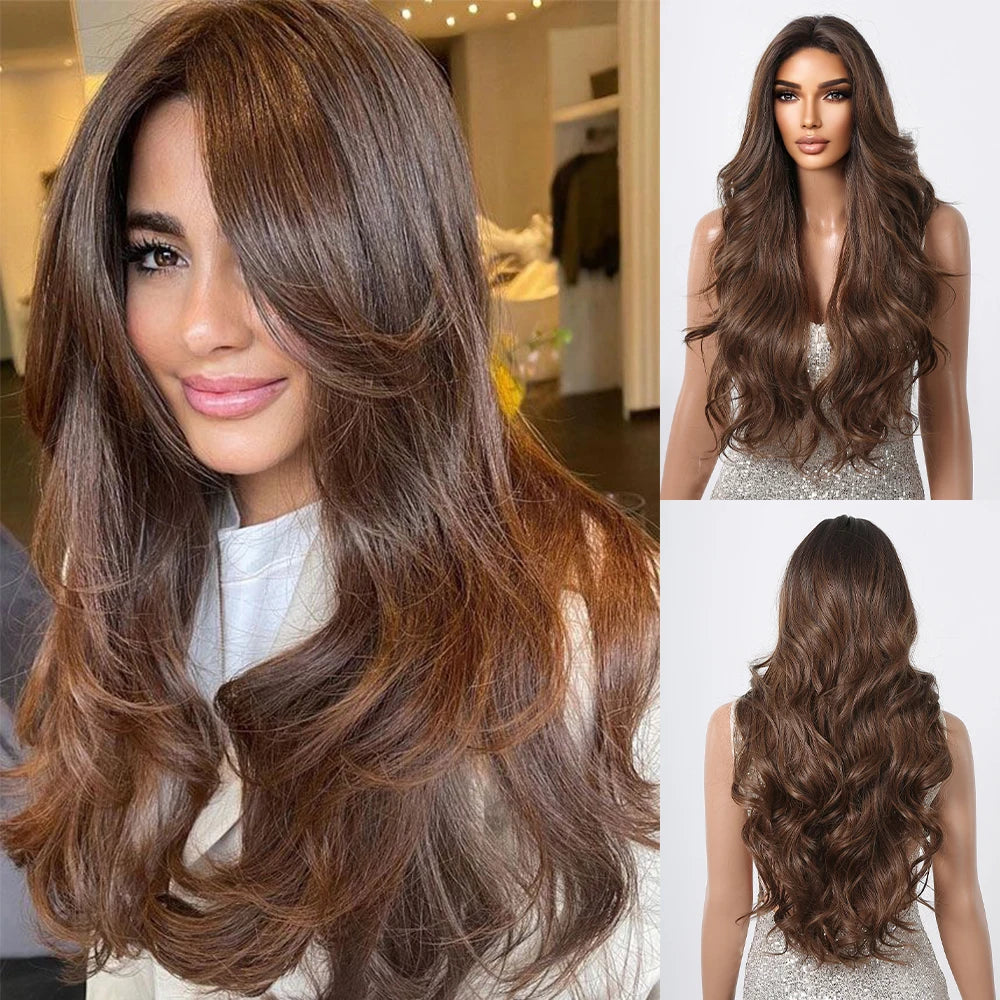 Long Body Wave Wigs Transparent Lace Frontal Synthetic Wig Middle Part Hair Light Golden Wig for White Women Dairly Party