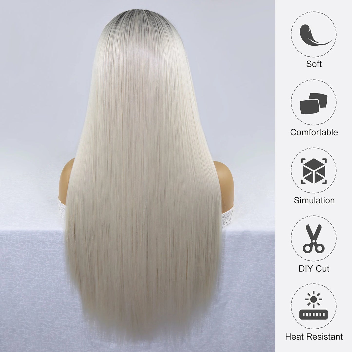 Ombre White Blonde Colored Wig Synthetic 13x3 Lace Front Wigs for Women Dark Root Long Straight Hair Lace Frontal Wig