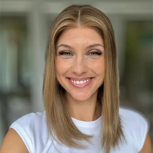 Ombre Blonde with Brown Streaks Synthetic HD Lace Front Wig Short Straight Glueless Bob Wig for White Women Daily Party Use