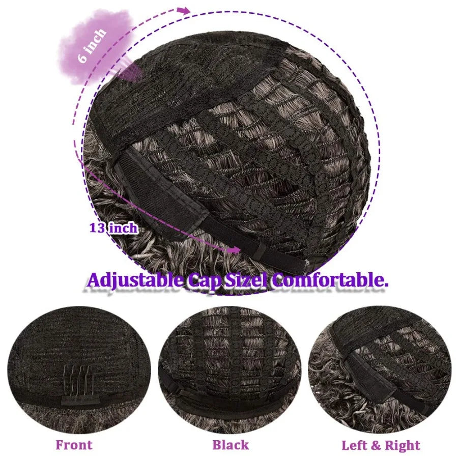 YEAME Curly Wigs Kinky Curly Afro Wig with Bangs Ombre Gray Color Synthetic Mixed Wigs with 1 Wig Comb and 4pcs