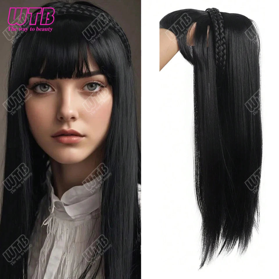 WTB Hairband wig bangs wig female one natural curly hair covered white hair on the top of the head thin bangs wig piece