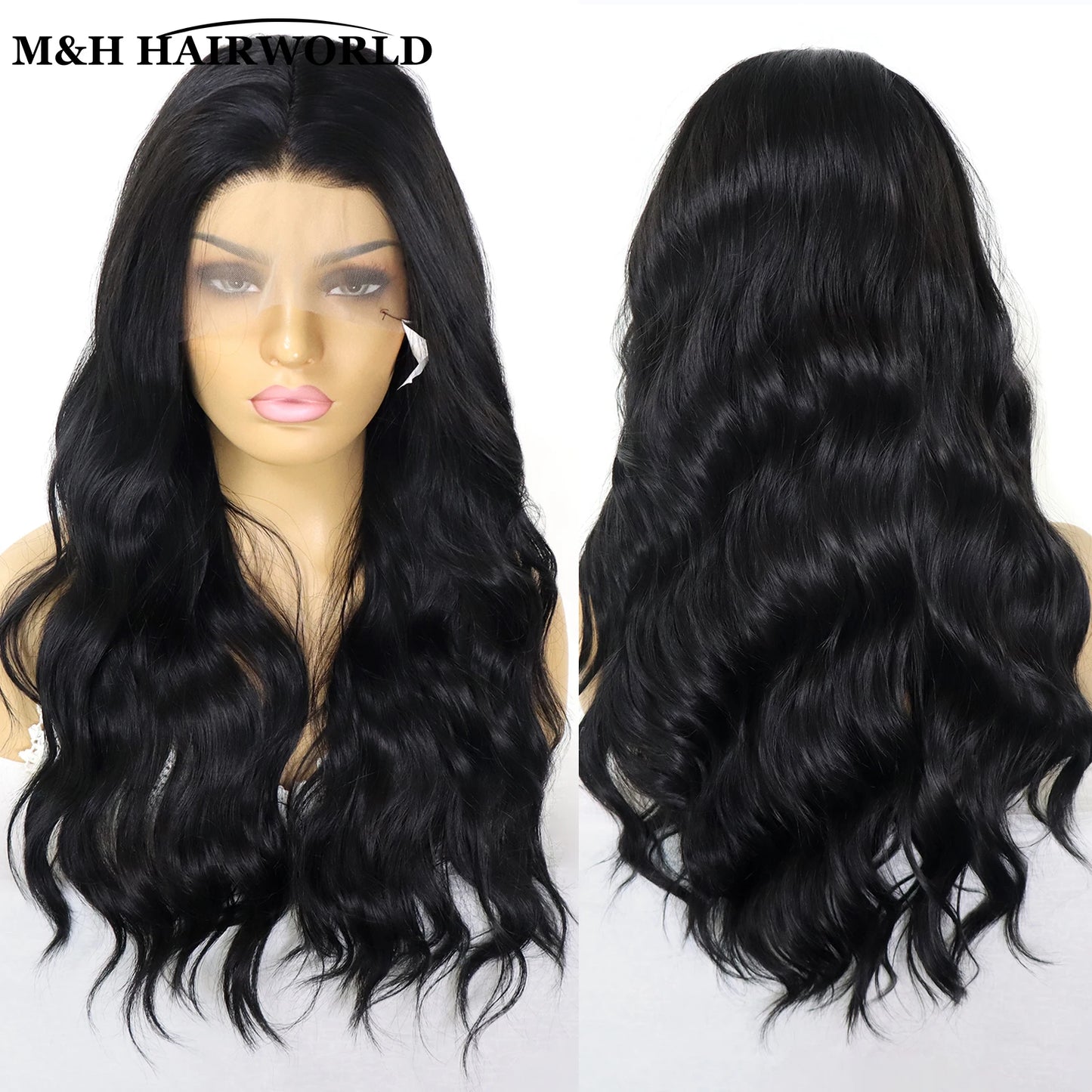 Natural Wavy Wigs 13x3 Synthetic Lace Front Wigs for Black Women Long Body Wave Lace Frontal Wigs