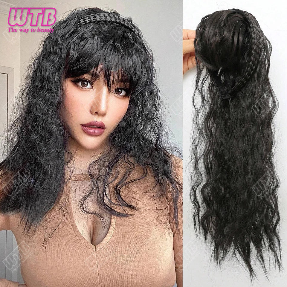 WTB Hairband wig bangs wig female one natural curly hair covered white hair on the top of the head thin bangs wig piece
