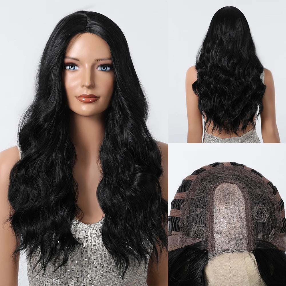 Long Body Wave Wigs Transparent Lace Frontal Synthetic Wig Middle Part Hair Light Golden Wig for White Women Dairly Party
