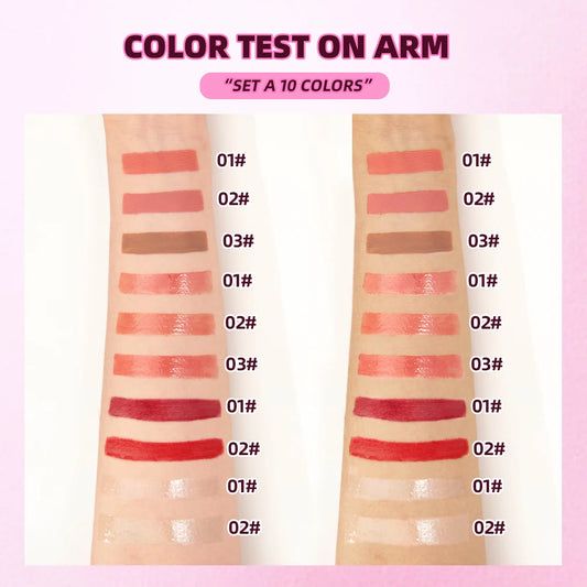 QIBEST Lips Makeup Set Matte Velvet Liquid Lipstick Lip Gloss Non-Sticky Lip Oil Glaze Moisturizing Lip Tint Balm Cosmetics Kits