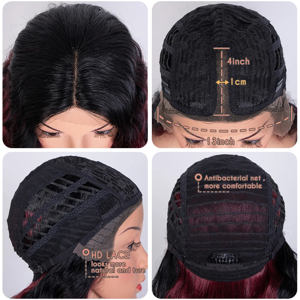 Synthetic Lace Front Wig Baby Hair Wig Long Wavy 30 " Hair Lace Wig For Women Lace Front Wig Ombre Red  Wig Cosplay Wig