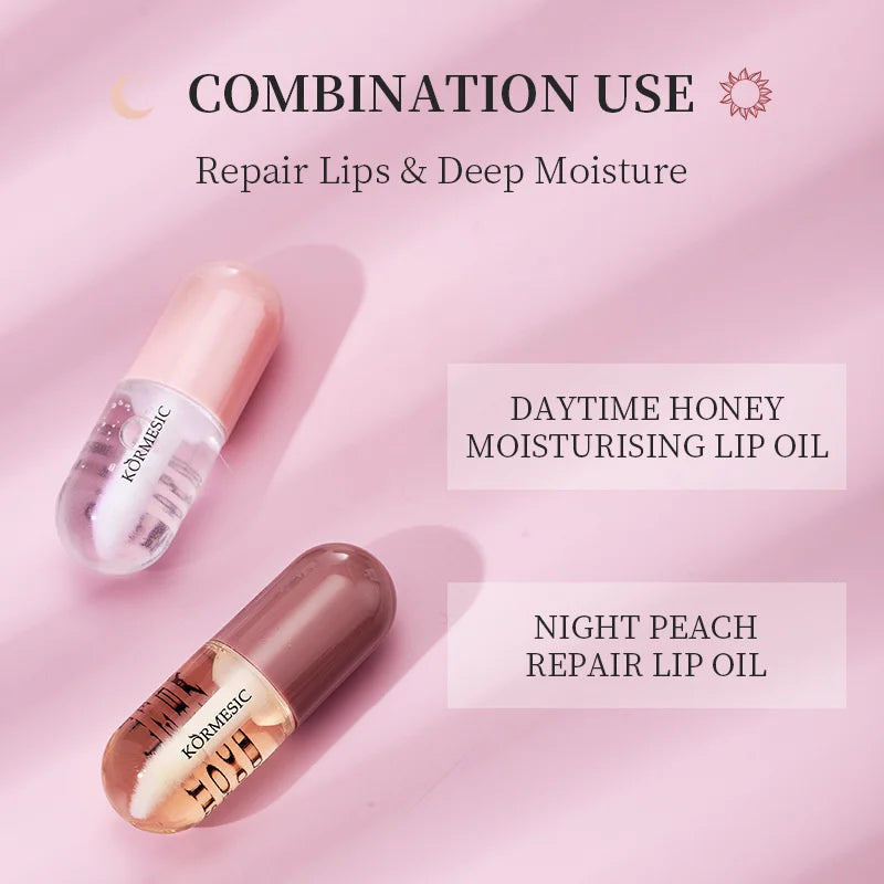 Long Lasting Lip Plumper Oil Serum Day Night Repair Moisturizing Lip Oil Set Plumping Lip Gloss Makeup Sexy Lip Glow Oil Care
