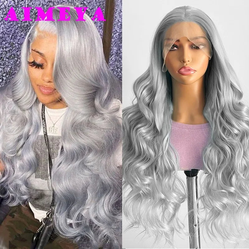 AIMEYA Lace Wig Synthetic Long Body Wave Lace Front Wig Mint Heat Resistant Hair Lace Daily Use Cosplay Wig