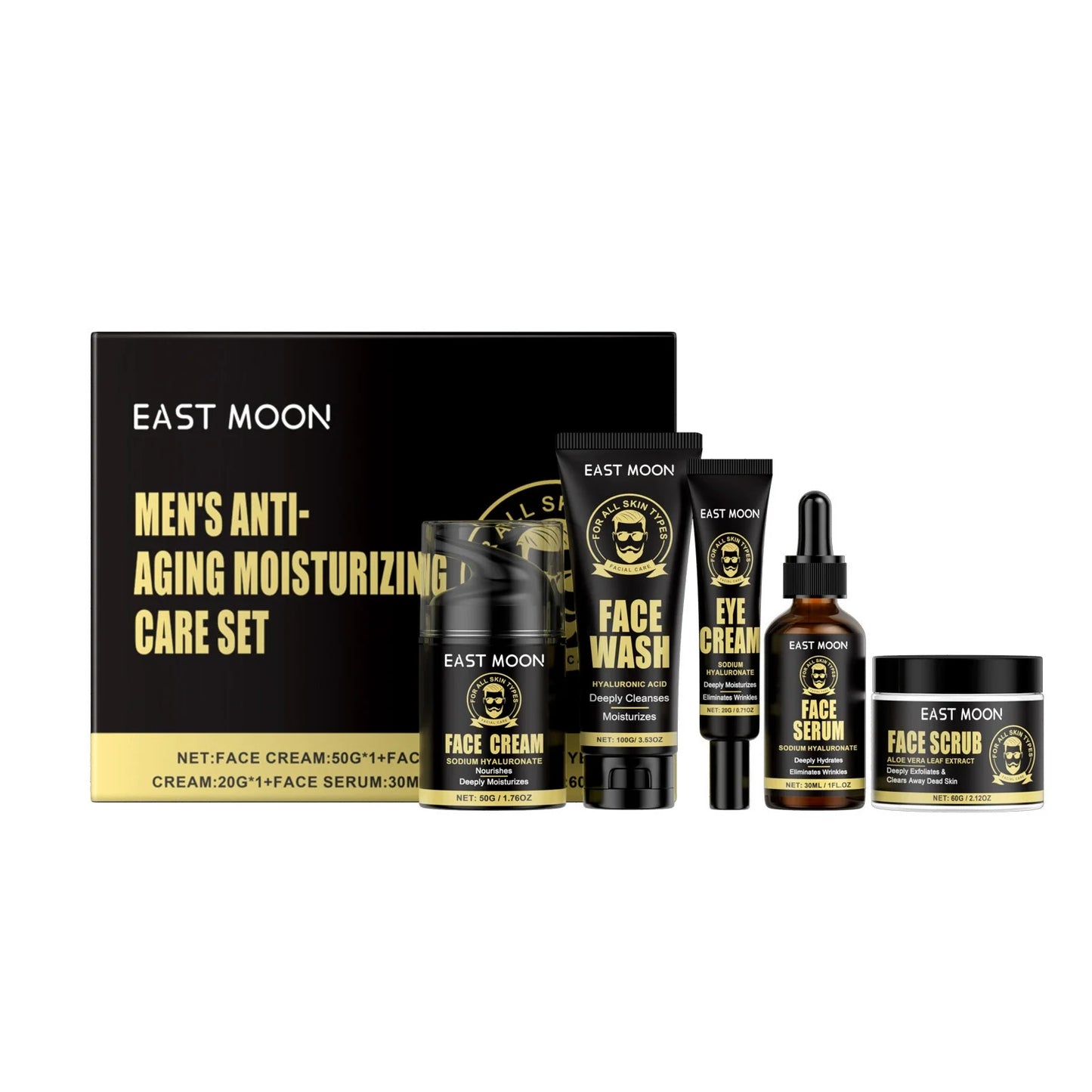 East Moon Men Facial Firming Set with Gift Box Hydrate Lifting Smooth Oil Control Moisturizing Serum Face Skin Care Cream Series