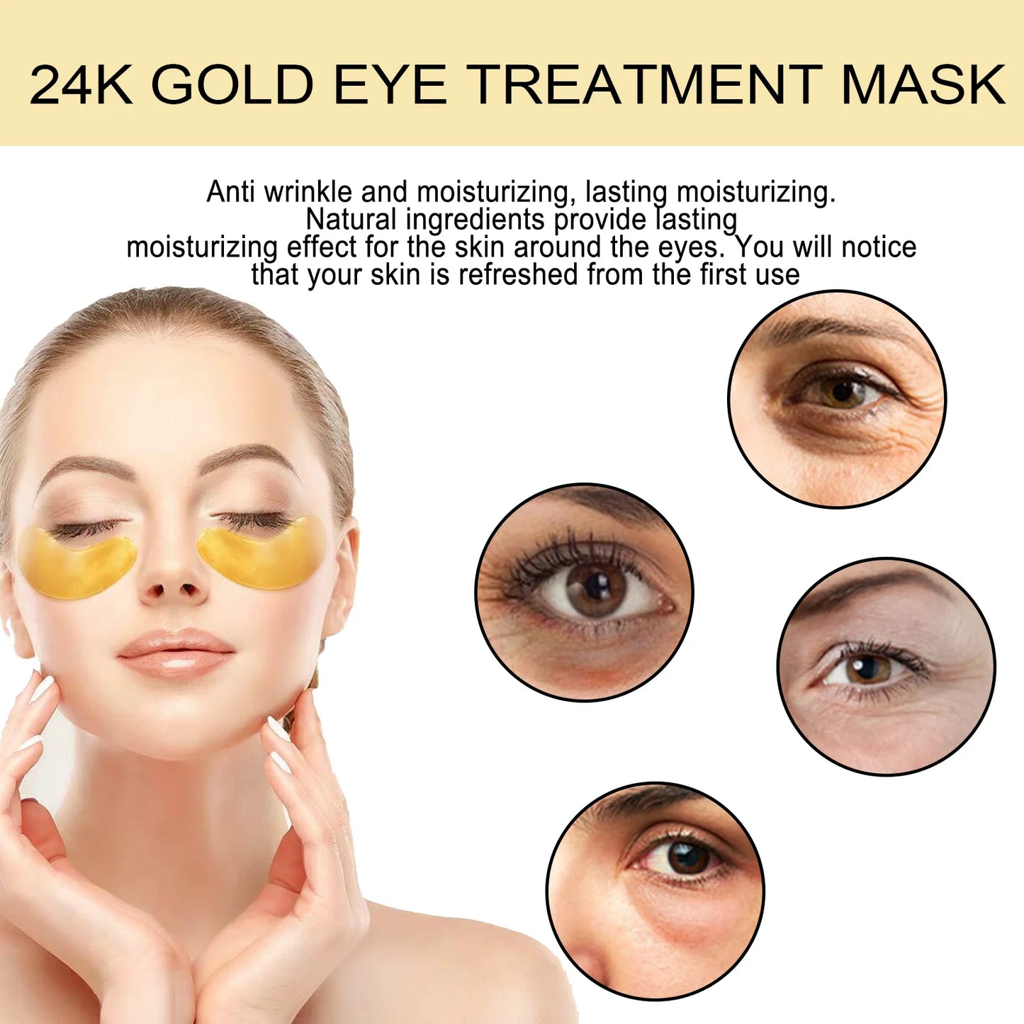 60PCS 24K Golden Eye Mask Containing Hyaluronic Acid To Reduce Eye Bags And Smooth Wrinkles, Moisturizing The Skin's Eye Mask