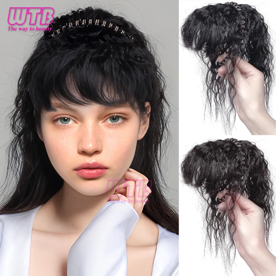 WTB Hairband wig bangs wig female one natural curly hair covered white hair on the top of the head thin bangs wig piece