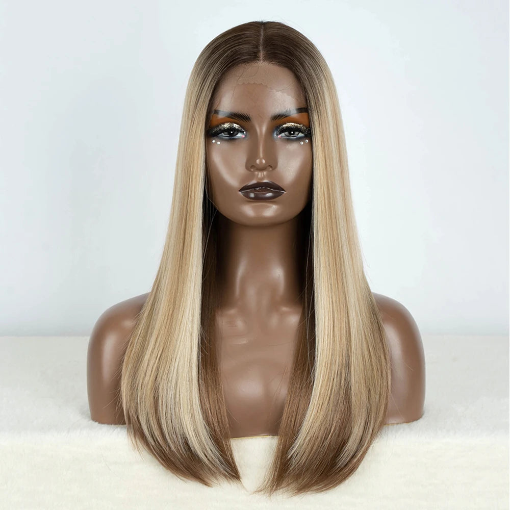 Synthetic Lace Front Wigs 22" Brown Blonde Black Color Hair Natural Bob Wig For Women Lace Wig Heat Resistant Cosplay Wigs