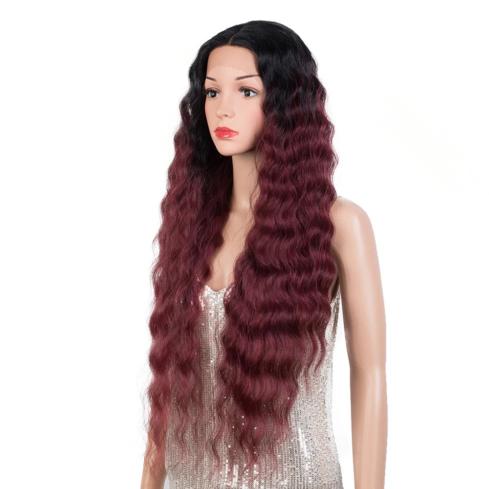 Synthetic Lace Front Wig Baby Hair Wig Long Wavy 30 " Hair Lace Wig For Women Lace Front Wig Ombre Red  Wig Cosplay Wig