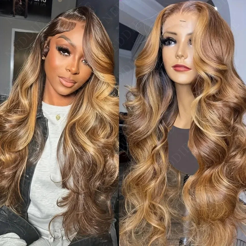 Highlight Human Hair Body Wave 13x4 Hd Lace Front Wig Brazilian Highlight Colored 13x4 Hd Lace Frontal Wigs For Women