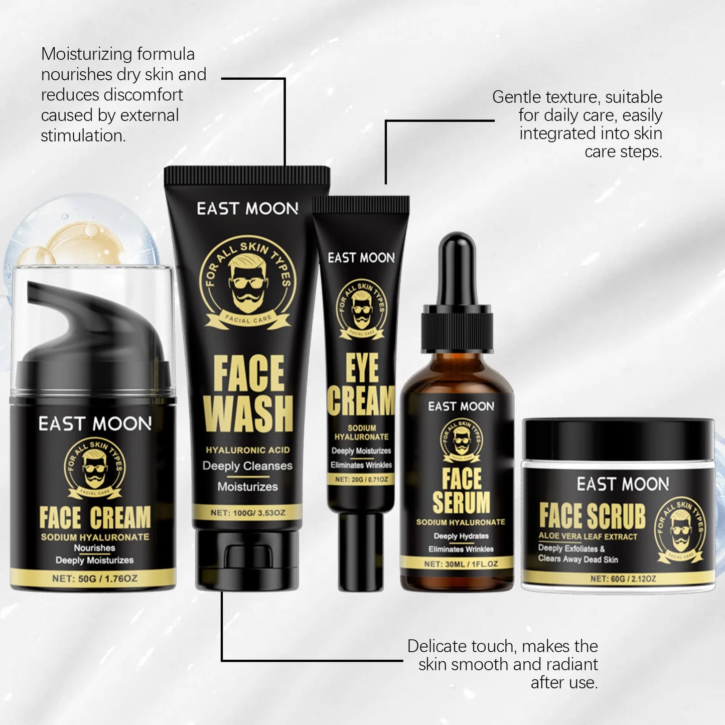 East Moon Men Facial Firming Set with Gift Box Hydrate Lifting Smooth Oil Control Moisturizing Serum Face Skin Care Cream Series